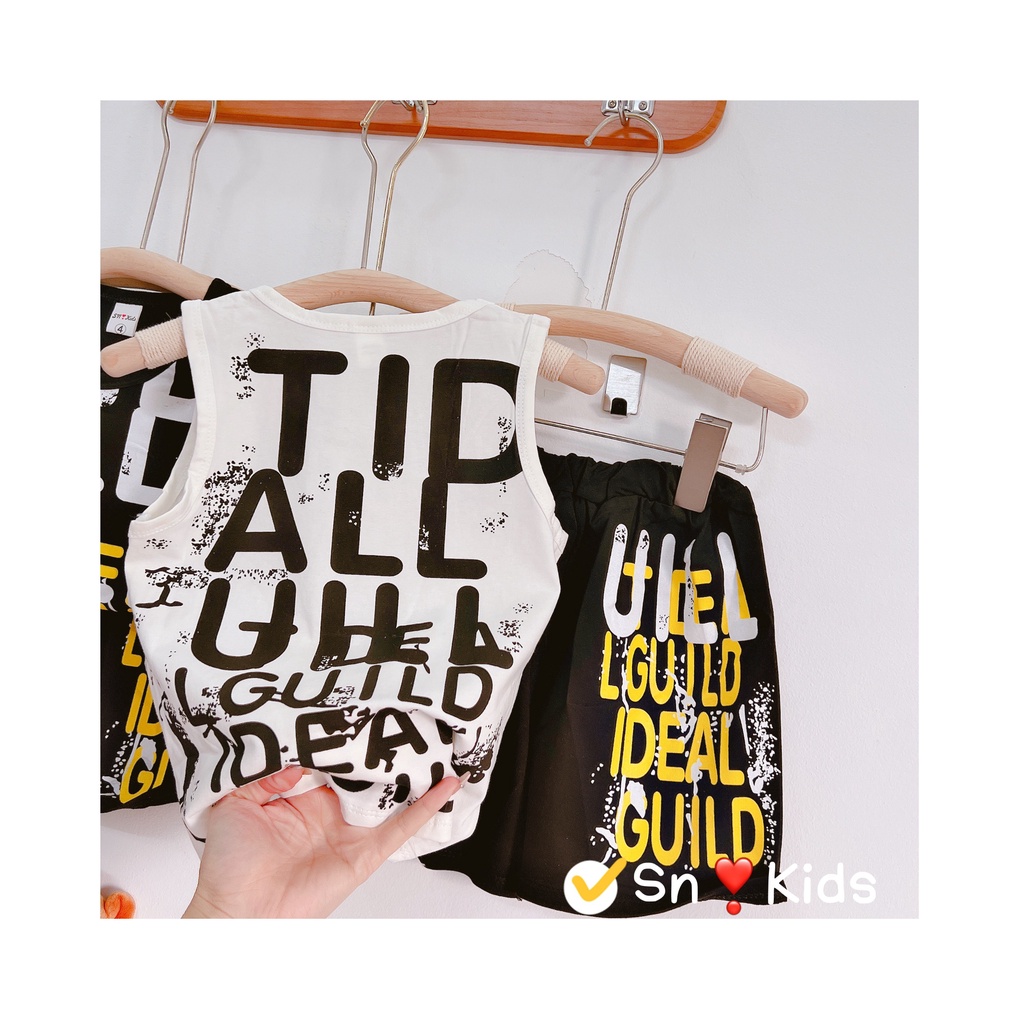 Bộ cộc tay bé trai , sét bộ áo ba lỗ chữ chất cotton tàu siêu đẹp cho bé trai 10-30kg