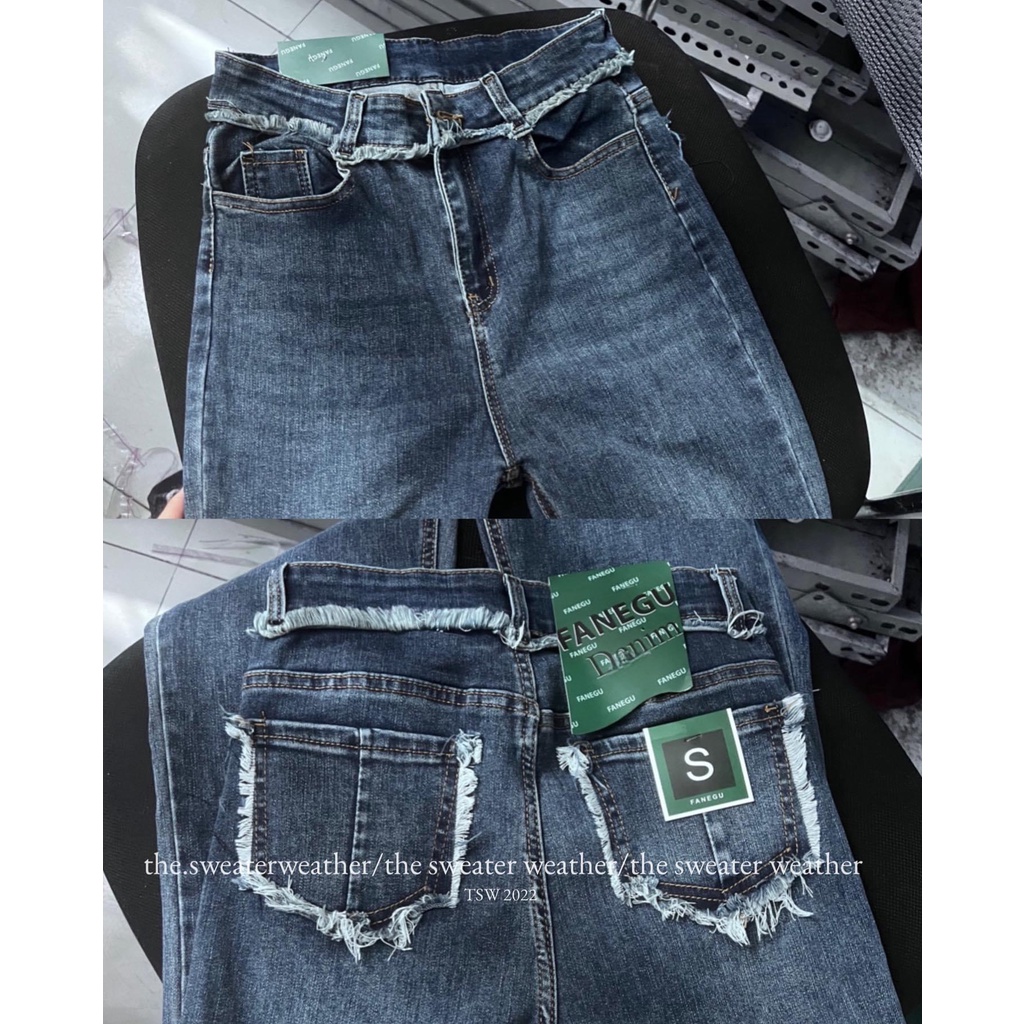 Quần jeans trơn ống loe tua viền tua rua Jean6872 | BigBuy360 - bigbuy360.vn