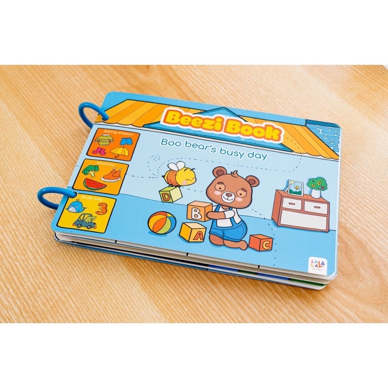 Sách bóc dán BEEZI BOOK xanh dương, học liệu Montessori, song ngữ Anh- Việt