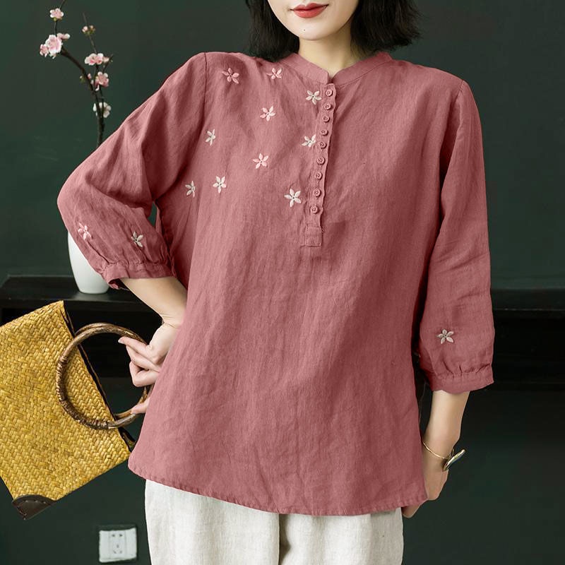 Áo Sơ Mi Vải Lanh Cotton Ba Lỗ Dáng Ôm Thêu Hoa Màu Trơn Thời Trang Xuân Hè Mới Dành Cho Bạn Nữ M-3xl 2023