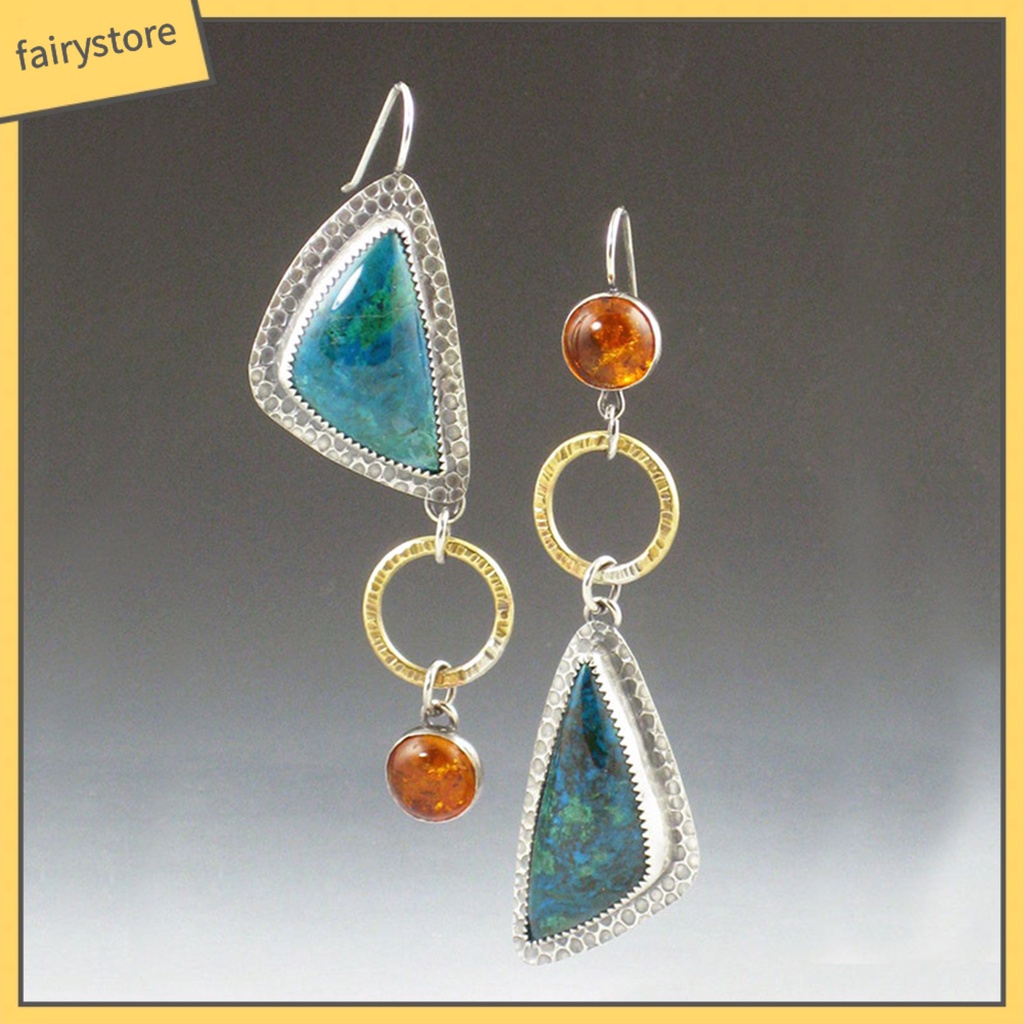 1 Đôi Bông Tai Tam Giác Đính Đá Ngọc Lam Giả Thời Trang Dành Cho Nữ