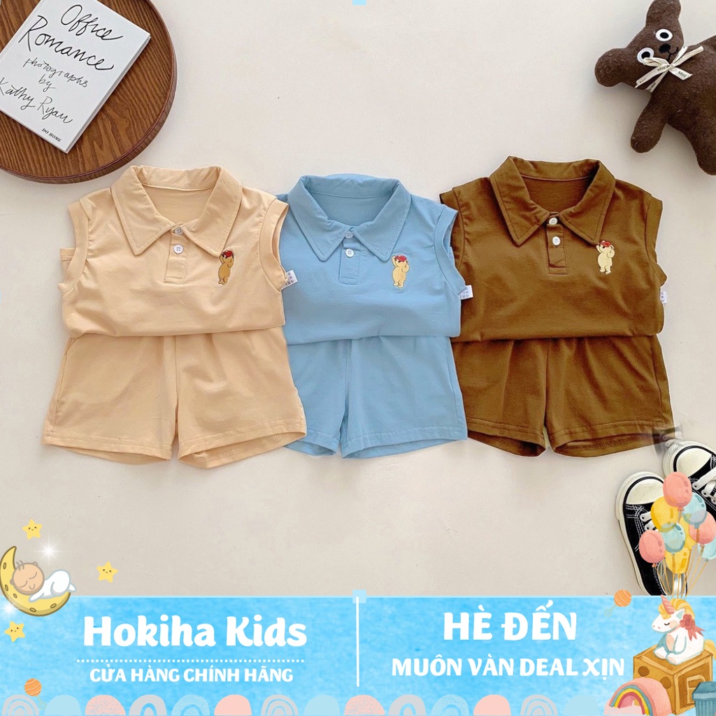 Bộ áo polo sát nách kèm quần phong cách Hàn Quốc cho bé trai bé gái Size 8-16kg TE168