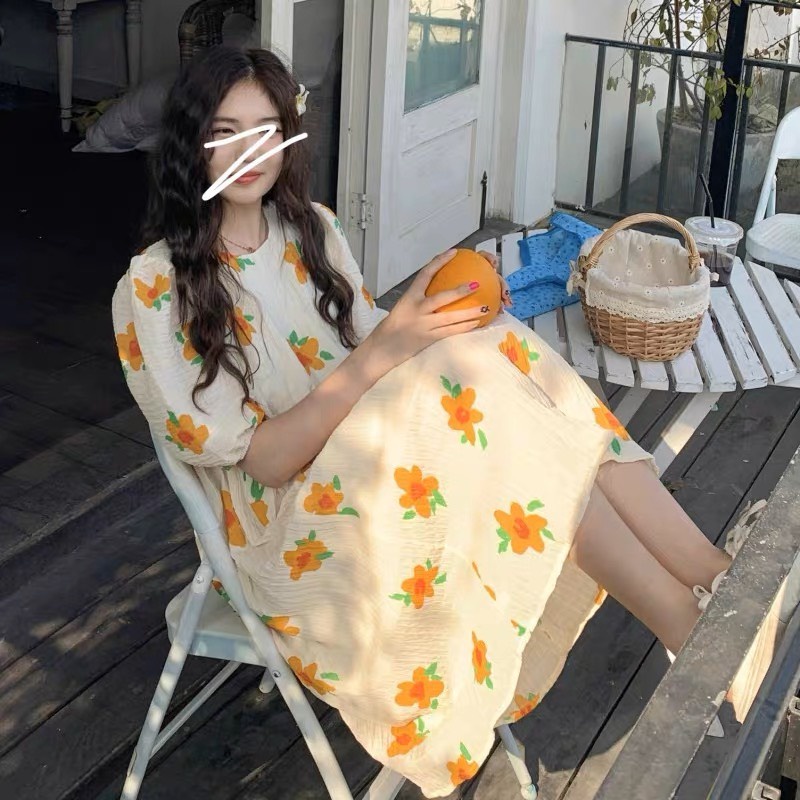Váy babydoll hoa nhí nữ cộc tay, Đầm ulzzang dáng rộng đi biển dễ thương | BigBuy360 - bigbuy360.vn