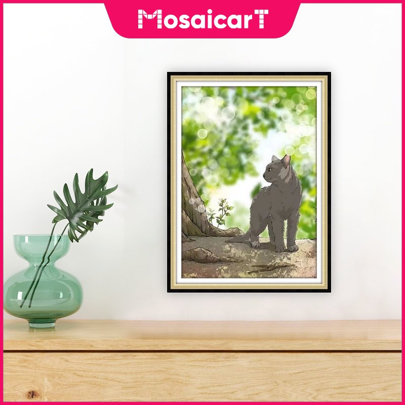 Bộ Tranh Đính Đá 5D DIY Hình Chú Mèo Dễ Thương Kích Thước 30x40cm / 40x50cm