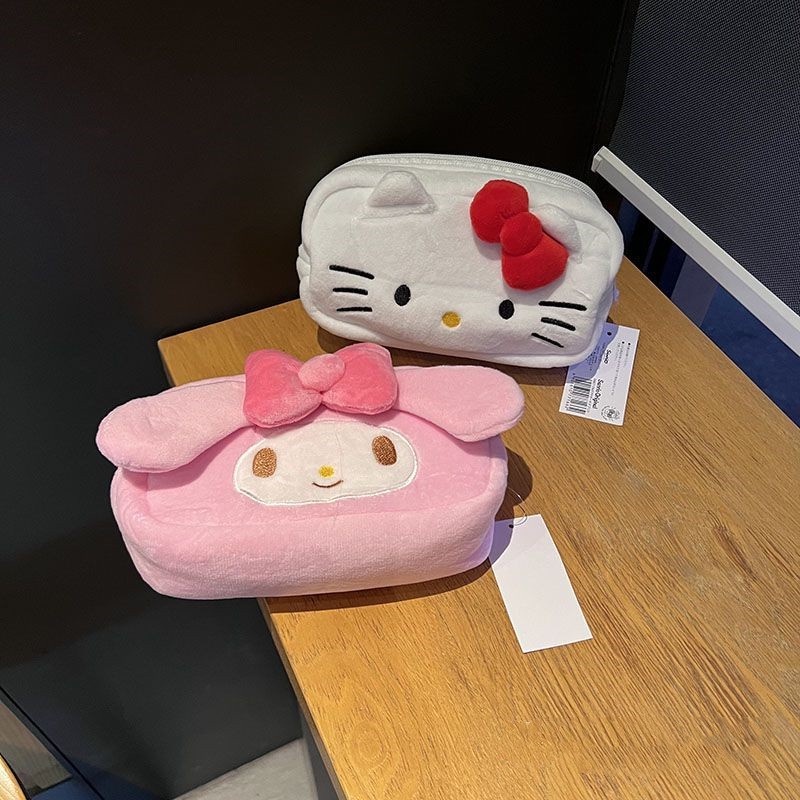 Túi Đựng Bút Chì / Đồ Trang Điểm Sức Chứa Lớn Họa Tiết Hoạt Hình My Melody / Cinnamoroll Sanrioed Màu Trắng Dễ Thương