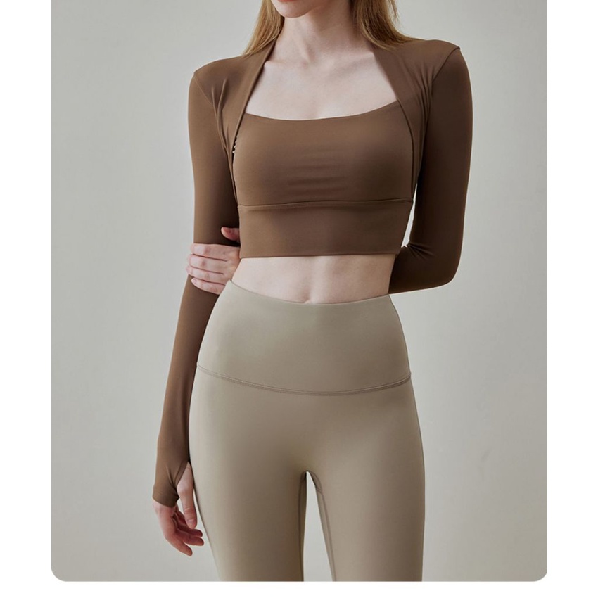 Fit.her Áo Thun Thể Thao Tay Dài Dáng Ôm Có Mút Ngực Phong Cách Mùa Xuân Tập Yoga Pilates Cho Nữ