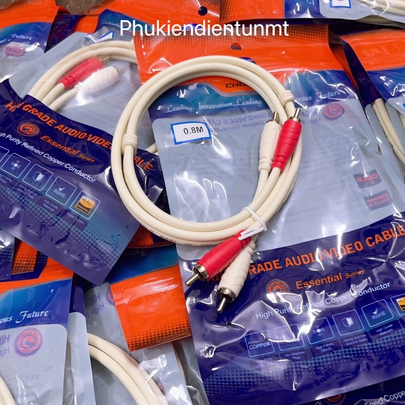 0.8m/1.8m/3m/5m/10m Dây cáp audio 2 ra 2 trắng