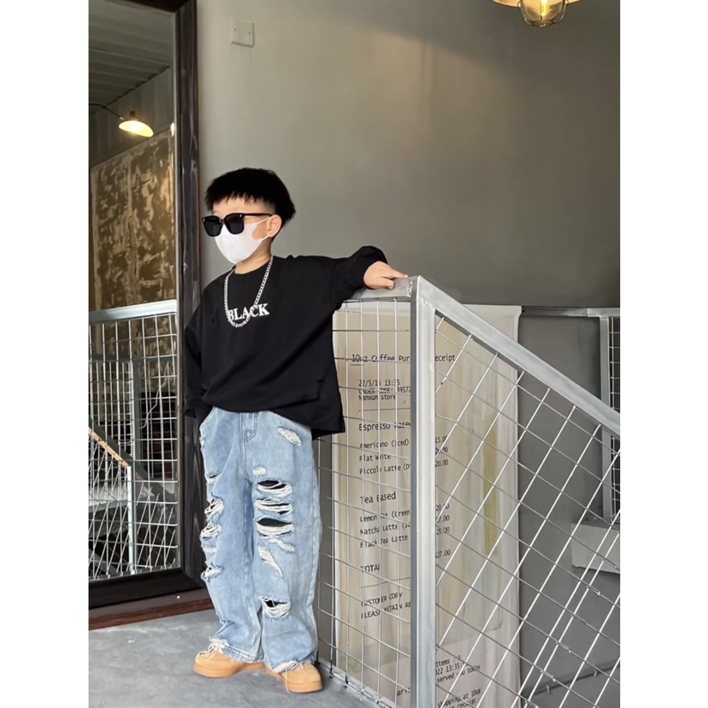 QJR2301 - Quần Jean Trẻ Em Quần Jean Bé Trai Quần Jean Rách Phong Cách