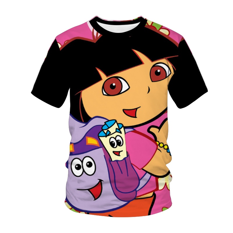 Áo Thun Tay Ngắn In Hoạt Hình Dora Dễ Thương Cho Bé