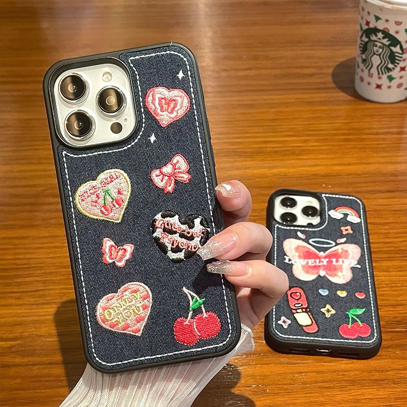 Ốp Điện Thoại Denim Thêu Họa Tiết Cho iPhone 11 11Promax 14 14Pro 14plus 14Promax caser 12 12Pro 12Promax X XR XS XSmax 13 13Pro 13Promax