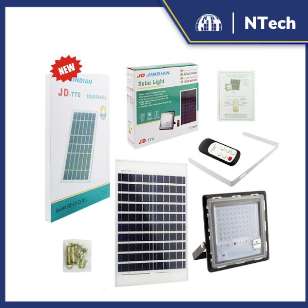 Đèn Năng Lượng Mặt Trời, Đèn Pha Chống Lóa Cao Cấp JD-770 Công Suất 70W - Mẫu 2023, Khung Nhôm- BH 02 Năm