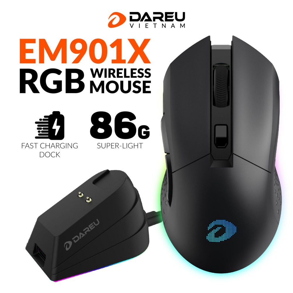 Chuột không dây gaming EM901X RGB cao cấp siêu bền kết nối wireless 2.4g DareU Bexal DU07