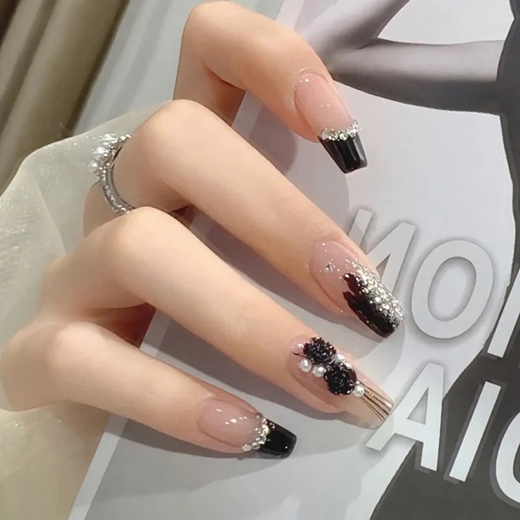 Bộ 24 Móng Tay Giả Đính Đá Màu Gradient Thời Trang