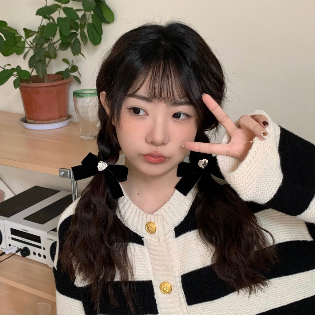 Kẹp Tóc Hình Nơ Đen Đính Kim Cương Phong Cách Hàn Quốc Cho Nữ