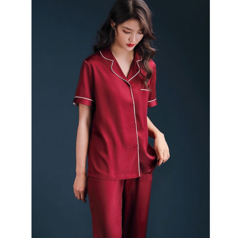 Bộ mặc nhà, đồ ngủ Pijama nữ Lụa Latin quần dài tay ngắn thoáng mát ZENME PJD0322