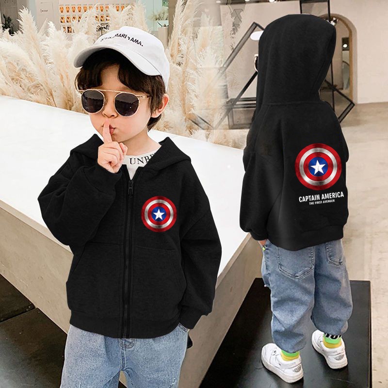 Áo Khoác Hoodie Có Khóa Kéo In Hình Captain America Spiderman Iron Man Cho Bé Trai