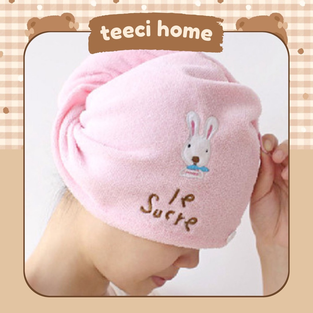 Khăn Lau Đầu Gội Đầu Giữ Tóc Sợi Siêu Thấm Trùm Đầu Trơn Con Thỏ Tiện Lợi U173