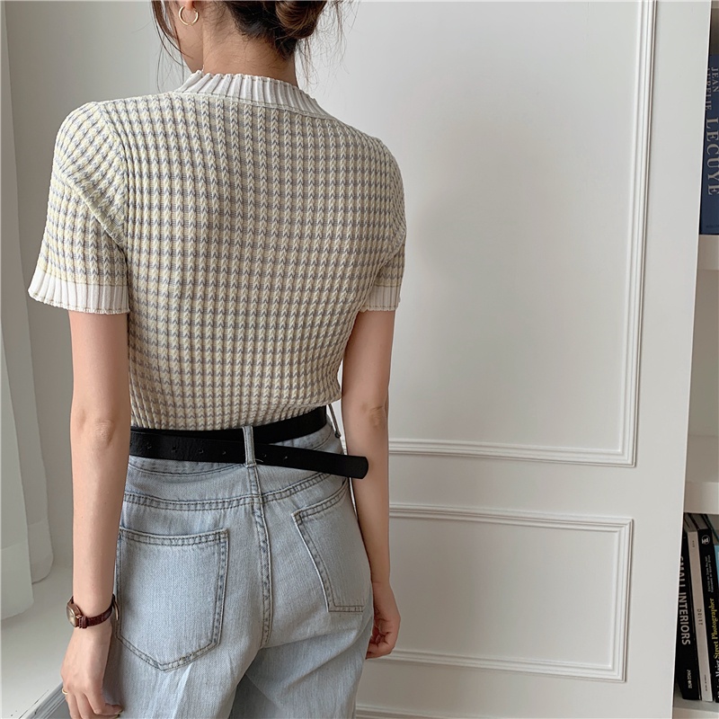 SUXI Áo Dệt Kim Mỏng Tay Ngắn Cổ Tròn Dáng Ôm Thời Trang Mùa Hè Cho Nữ