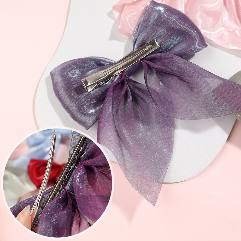 Kẹp Tóc Nơ Ruy Băng Màu Trắng Đen Phong Cách Vintage Dễ Thương Cho Nữ