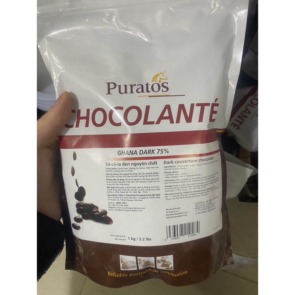 Socola hạt nút đen 75% puratos