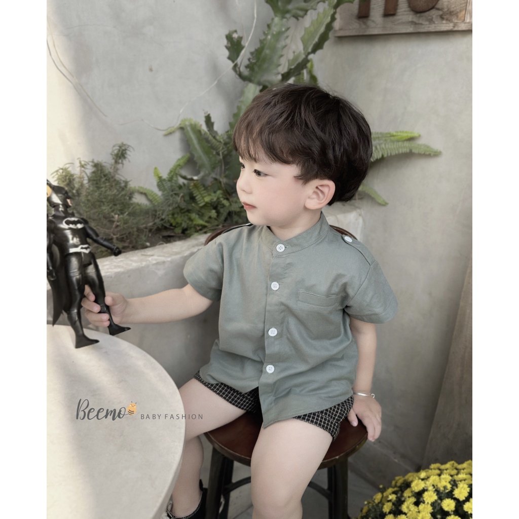 Áo sơ mi cổ tàu cá vai cộc tay Beemo cho bé trai
