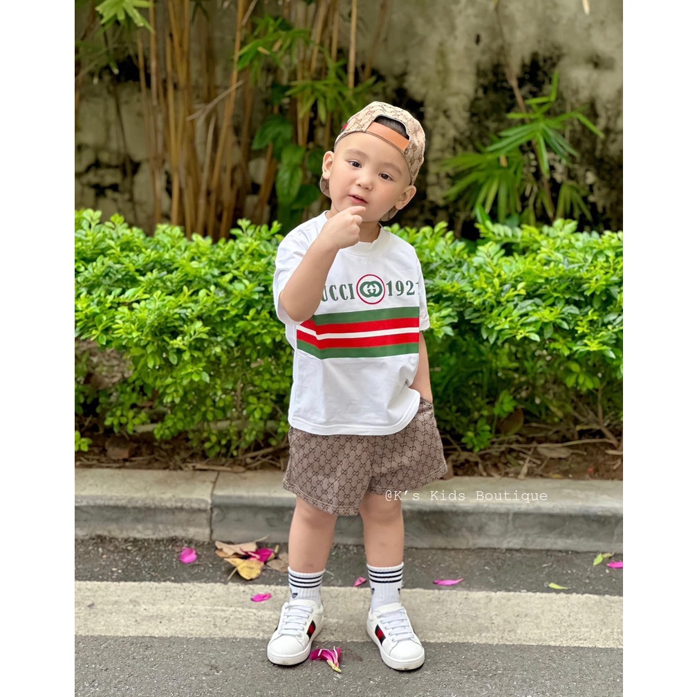 Set quần áo thun guccii cho bé trai, bé gái, áo phông cộc tay trẻ em SAMY KIDS