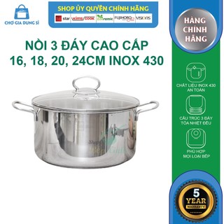 Nồi inox Fivestar 3 đáy bếp từ ( 18cm/ 24cm / 26cm / 28cm )- bảo hành 5 năm - inox 430