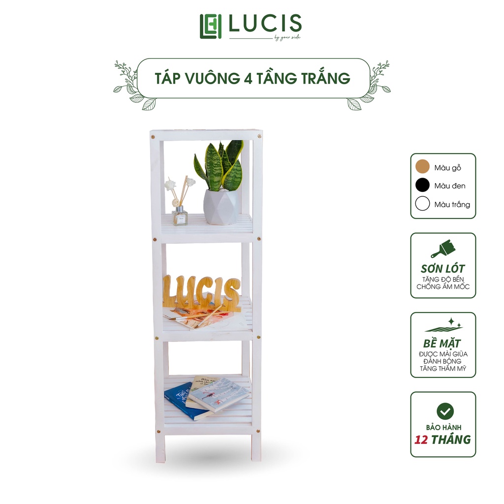 Kệ để đồ phòng ngủ 4 tầng LUCIS cao cấp màu trắng trang trí phòng khách