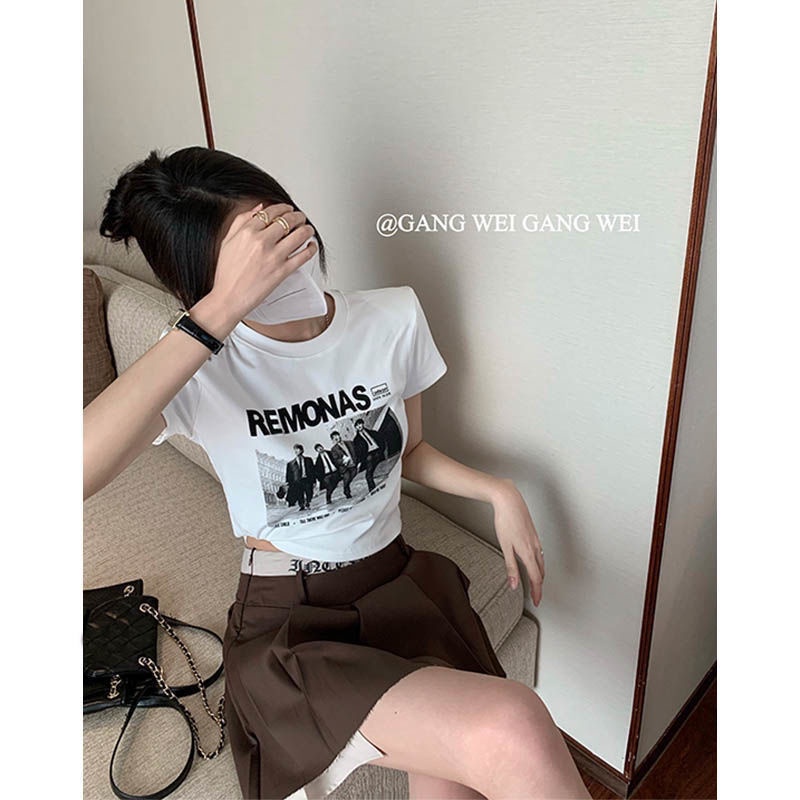 Áo Thun COZOKC Tay Ngắn Hở Rốn In Họa Tiết Thời Trang