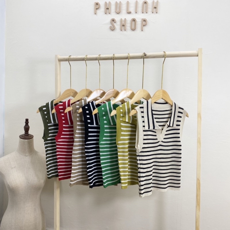 Áo sát nách cổ bẻ kẻ ngang mongtoghi MS863