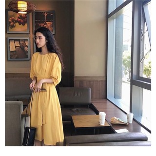 Đầm gió cổ tròn thắt eo Xiny D59230