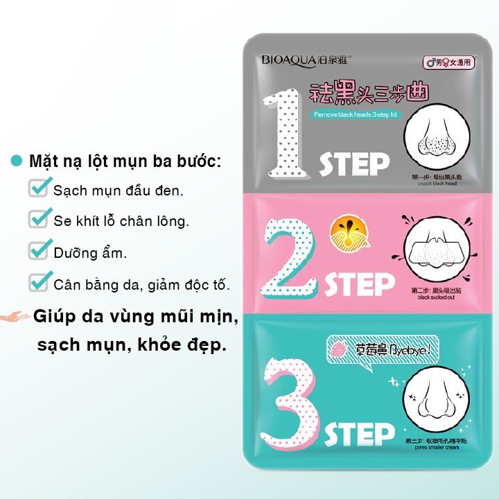 Miếng lột mụn đầu đen mũi 3 bước Bioqua