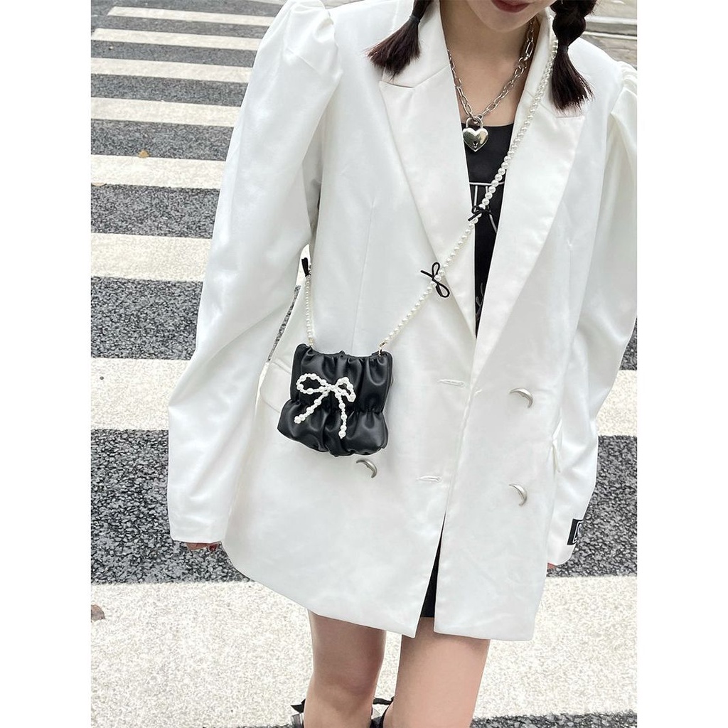 Túi Đeo Chéo Mini Đính Nơ Ngọc Trai Thời Trang Mới 2022 Cho Nữ