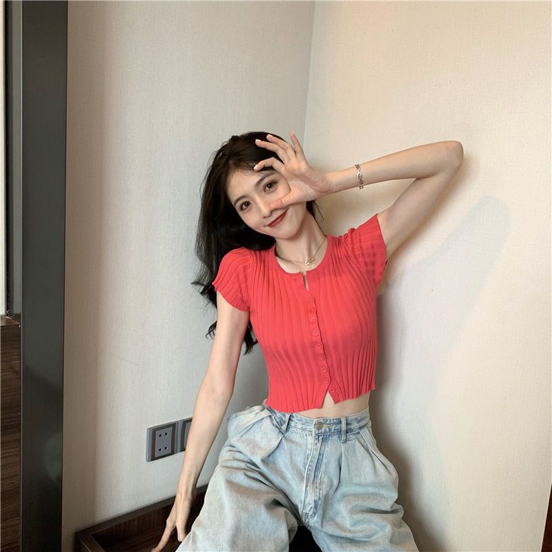 COZOK Áo Dệt Kim Ngắn Tay Dáng Ôm Thời Trang Hàn Quốc