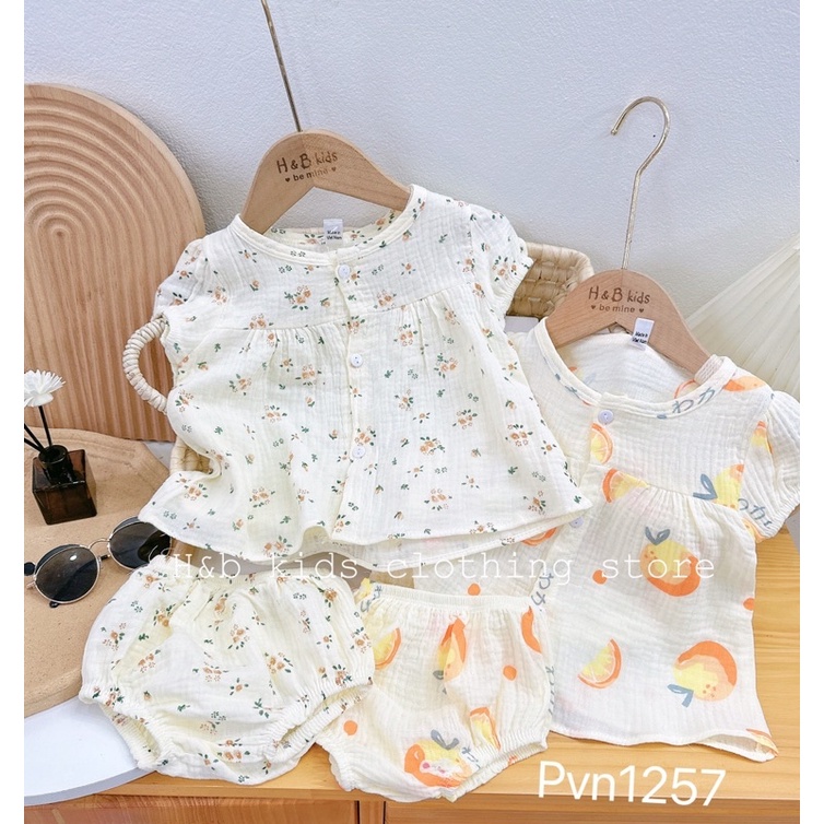 Bộ Xô Musline Cộc Tay Bé Gái 6-16kg Chất Mềm Mát Ren Phối Tay Bèo, Bộ Xô Mặc Hè Cho Bé - AN.KID