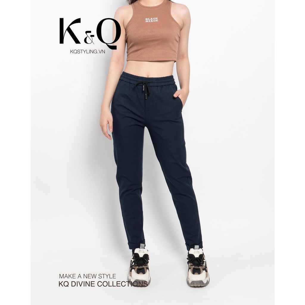 Quần ống suông kaki cotton co giãn xanh đen unisex K&Q STYLING cao cấp