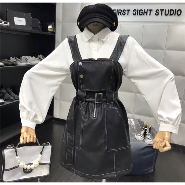 [Order ] Set yếm da kèm sơmi trắng