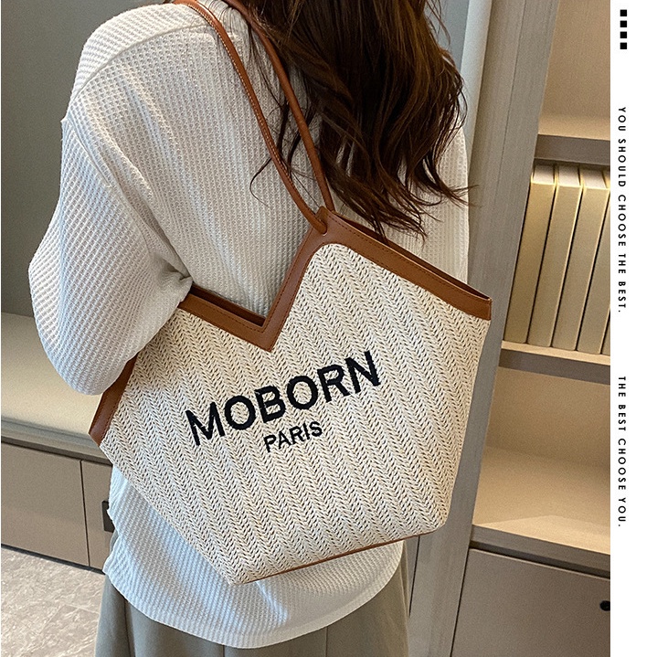 Túi tote Đeo Một Bên Vai / Cánh Tay Bằng Rơm Dệt In Chữ Sành Điệu Thời Trang Hàng Mới 2023