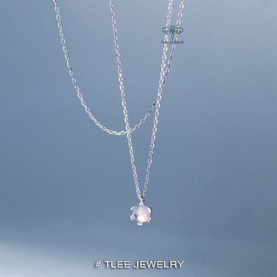 Dây chuyền bạc nữ TLEE mẫu nụ đá moonstone mặt đá 6mm xinh xắn TLEE JEWELRY D0335