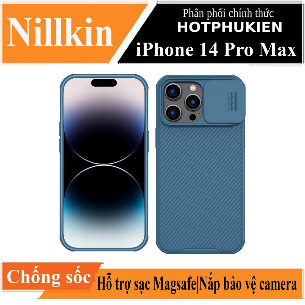 Ốp lưng sạc không dây Nillkin Camshield Pro chống sốc cho iPhone 14 Pro / 14 Pro Max có khung &amp; nắp đậy bảo vệ Camera