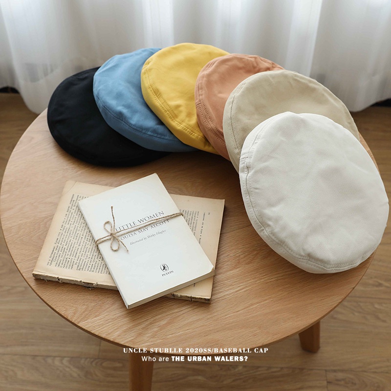 Fashion All Fit Morandi Women's Beret Solid Color Flat Top Four Seasons Octagon Hat Korean Japanese Version Breathable Cute Art Painter Hat