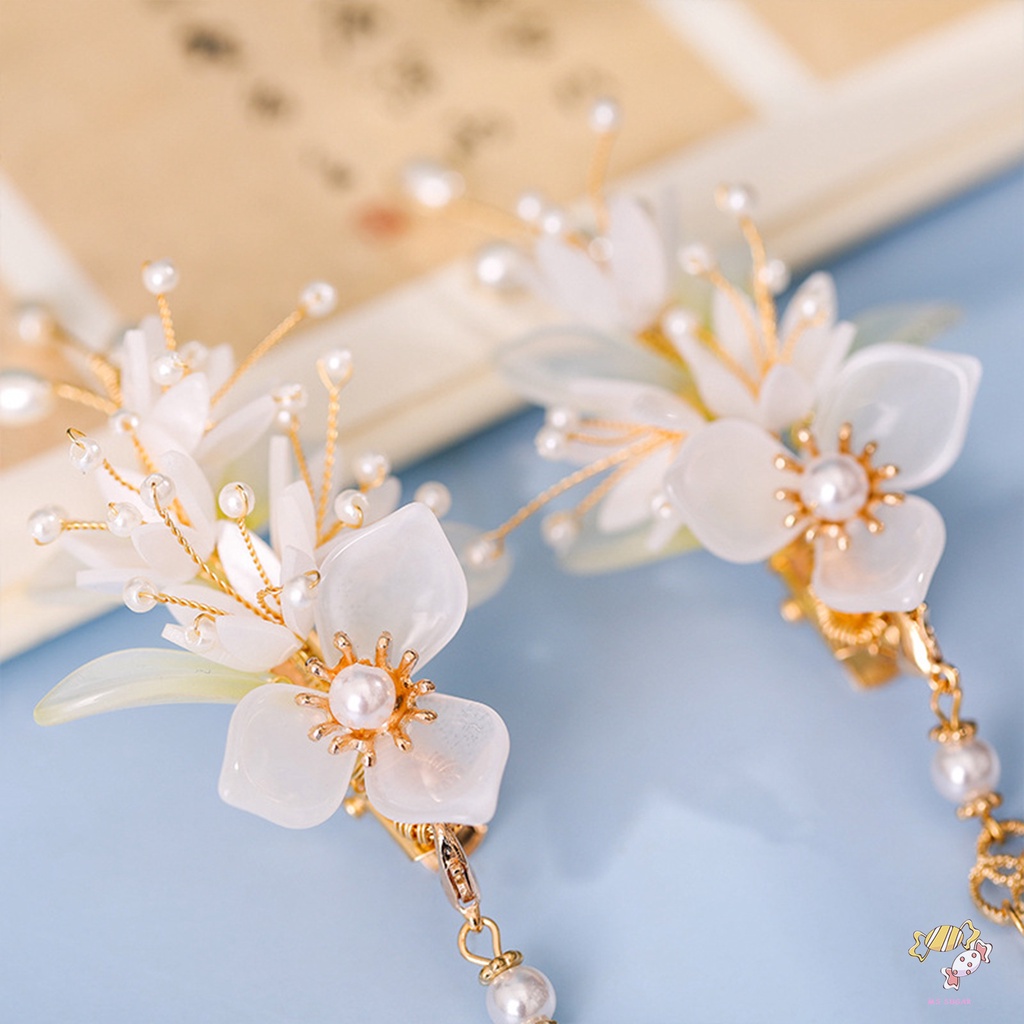 YADORNOS Trâm Cài Tóc Chữ U Đính Hoa Phối Tua Rua Phong Cách Vintage Cho Cô Dâu
