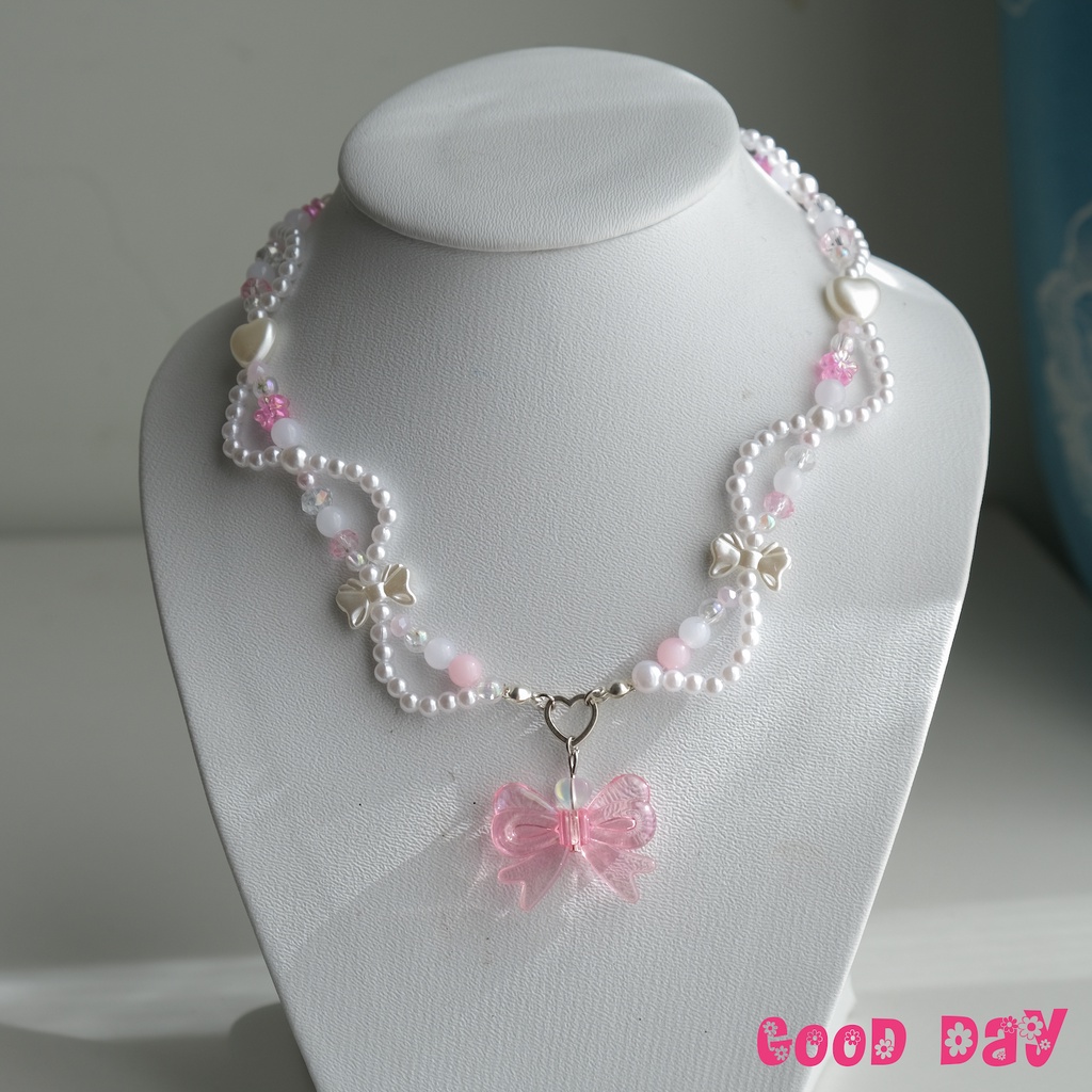Dây chuyền hạt cườm màu sắc pastel hoạ tiết nơ phong cách y2k | SWEET VALENTINE NECKLACE