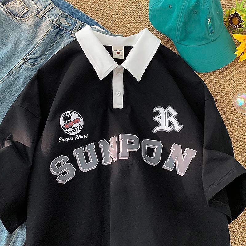 Áo Thun Polo Form Rộng Có Cổ Chất Cá Sấu Nam Nữ Đẹp Sunpon Màu Đen Trắng Nâu❤Áo Phông Unisex Oversize Ulzzang