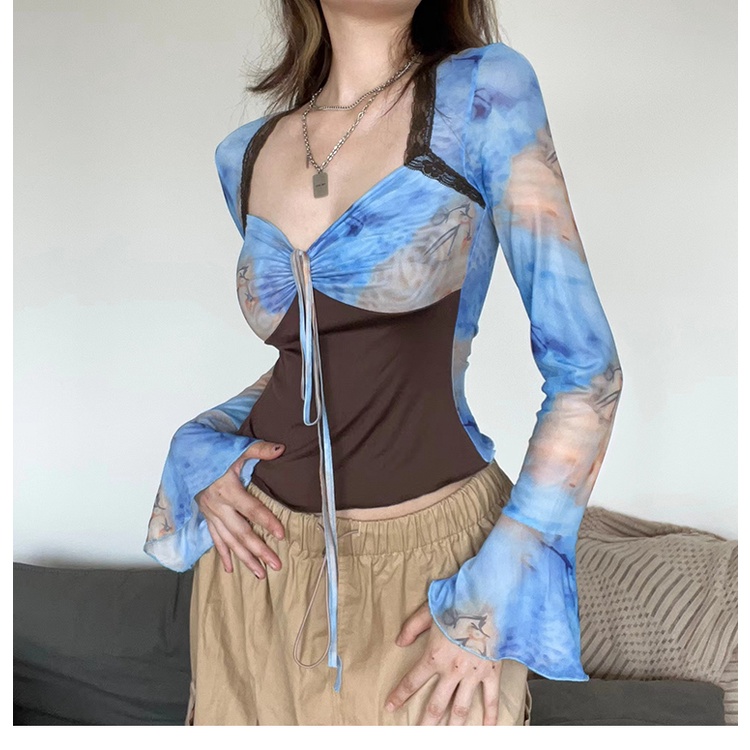 Weird Puss Áo thun dài tay nhuộm màu phong cách retro thời trang cho nữ