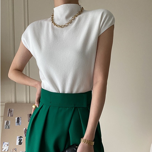 Áo dệt kim SUXI không tay cổ cao ôm dáng thời trang mùa hè cho nữ