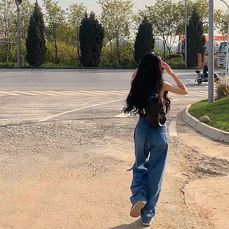 Quần jean rách nữ ống rộng khuy sườn