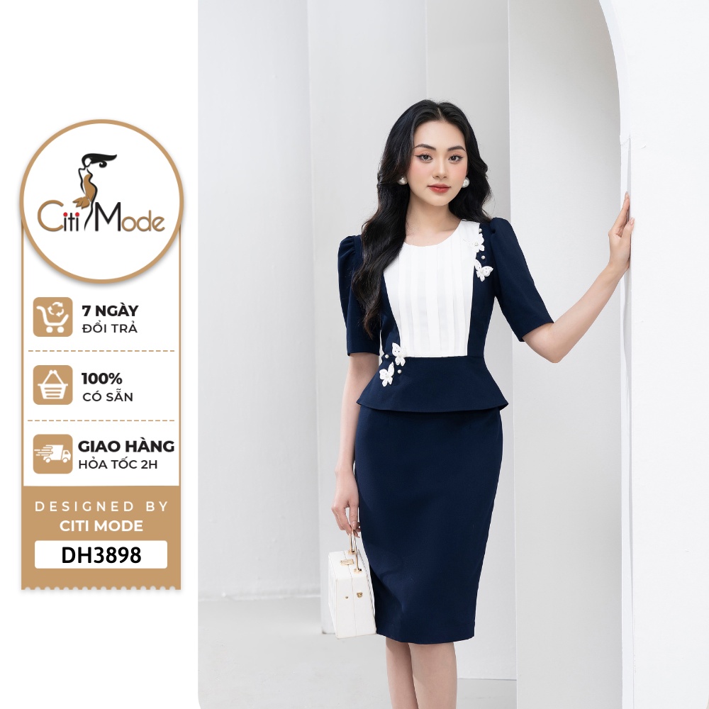 Đầm công sở CITI MODE FASHION thiết kế dáng ôm peplum xanh than DH3898