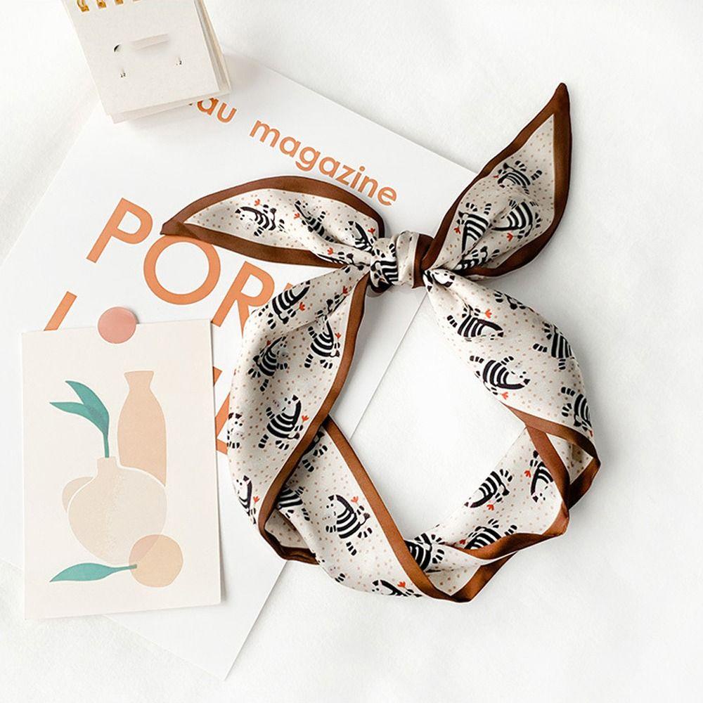 LOMBARD Khăn Choàng Cổ Dài Bằng Lụa Satin In Họa Tiết Hoa / Da Báo / Động Vật Dễ Phối Đồ