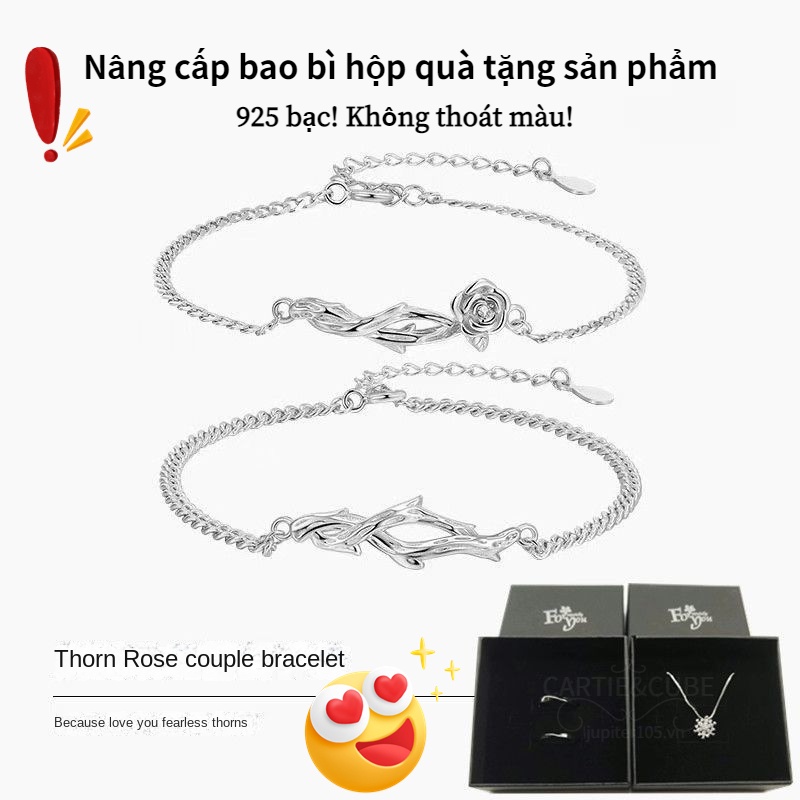 Vòng tay đôi nam nữ Cặp Vòng Tay Bạc 925 Hình Hoa Hồng Không Phai Thời Trang Cho Nữ